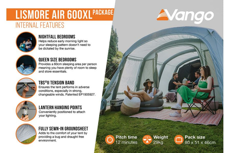 Vango Lismore 600XL Air Tent Package - INCLUDES FREE FOOTPRINT + CARPET