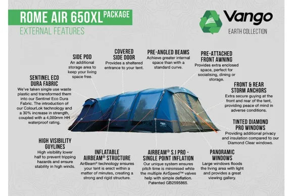 Vango Rome Air 650XL Tent Package - INCLUDES FREE CARPET & FOOTPRINT